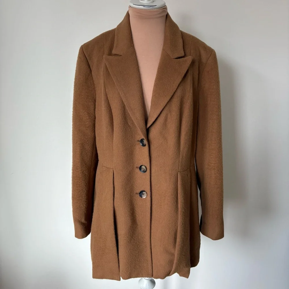 Peruvian Connection Swampscott Baby Alpaca Camel Brown Box Pleated Coat Size 12